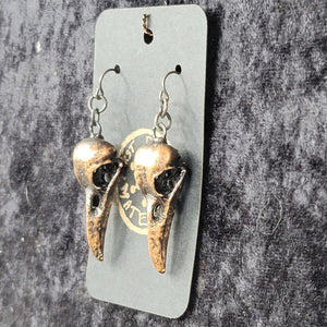 Copper Earrings Raven Skulls