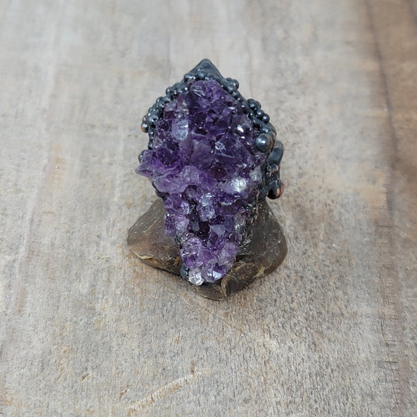 Copper Ring Amethyst cluster size 8.5