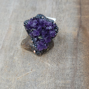 (Copper Ring Amethyst cluster 002 size 8.5