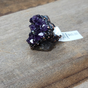 (Copper Ring Amethyst cluster 002 size 8.5