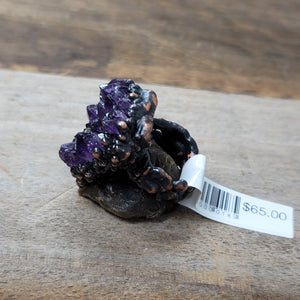 (Copper Ring Amethyst cluster 002 size 8.5