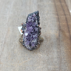 Copper Ring Amethyst cluster size 9.0