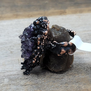 (Copper Ring Amethyst cluster 003 size 8.5