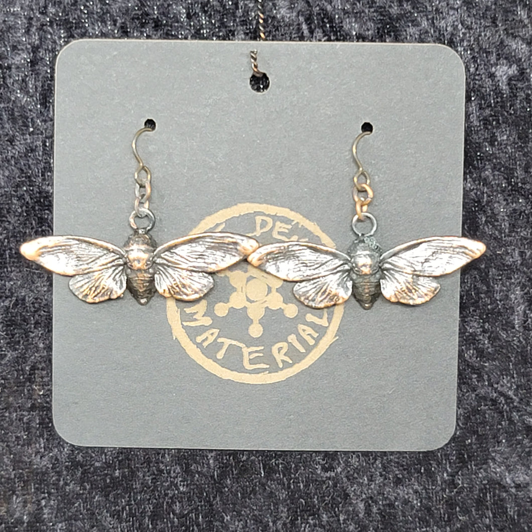 Copper Earrings Winged Cicadas